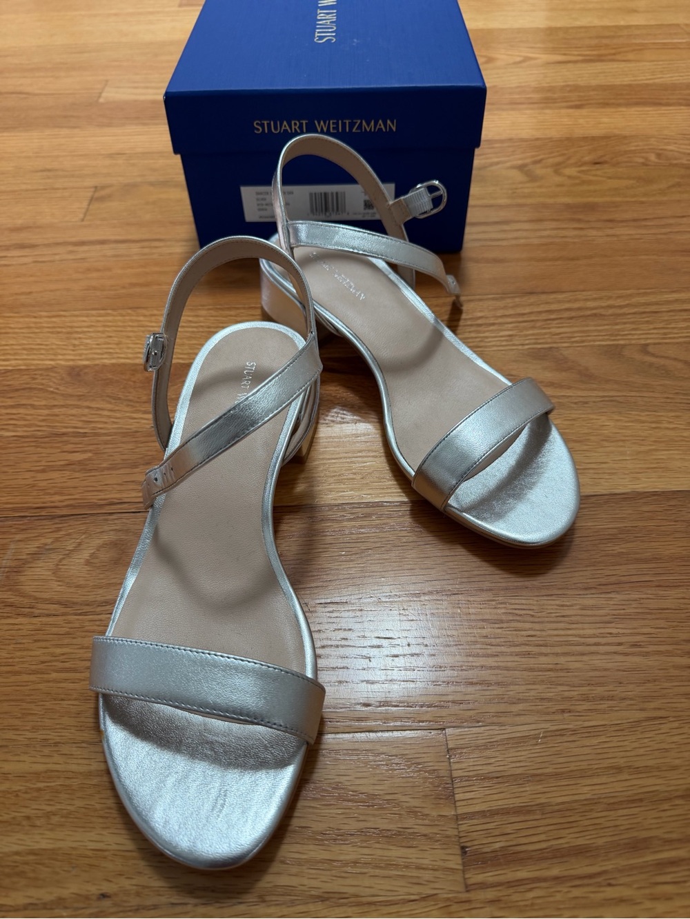 Brand NEW in box Stuart Weitzman Metallic Silver Strappy Sandals